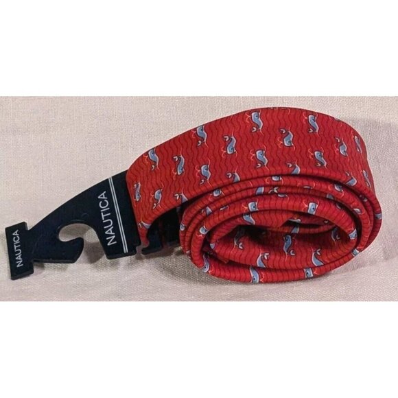 Nautica Whale Tie Red Preppy Pattern Graphic Nerd Nautical Necktie Fun 58" x 3" - Picture 12 of 14
